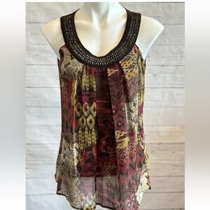 ZAC & RACHEL Aztec Tunic Top Size Small Bohemian Beaded Neckline Lined